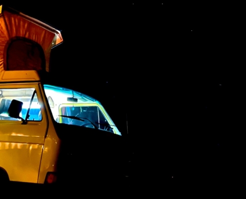 VW Camper at Night Joshua Tree